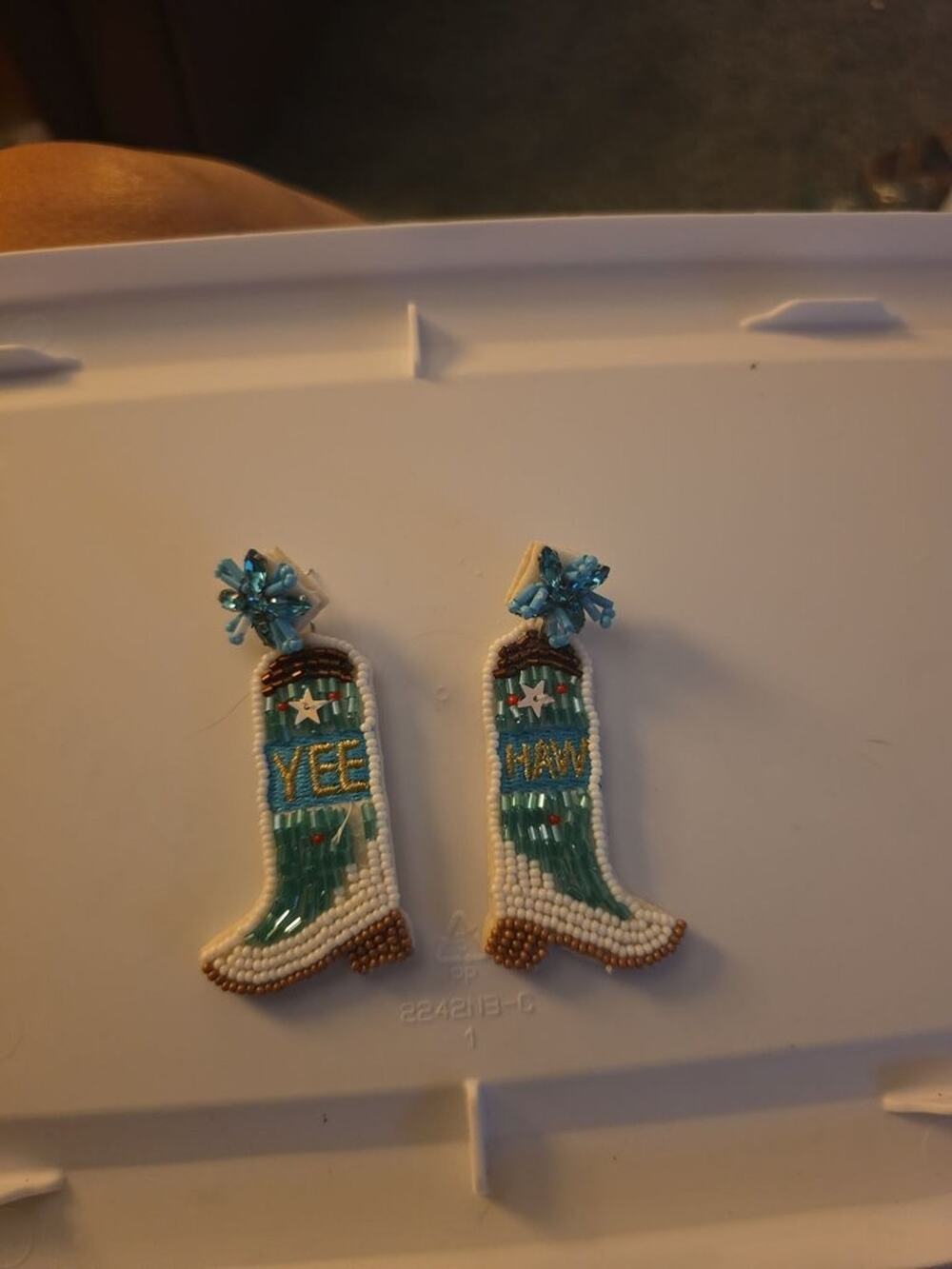 Beaded Cowboy Boot Earrings with 'YEE HAW' Design * See Pics. Missing Beads